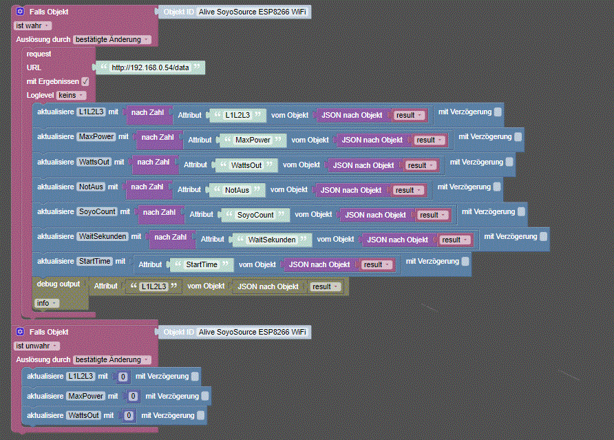 Blockly Script Json Data ESP8266 Controller Bavarian SuperGuy